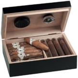 Egoist JK00178 Holz Humidor Box mit Hygrometer für ca. 20 Zigarren, Zigarren-Zubehör - Schwarz -